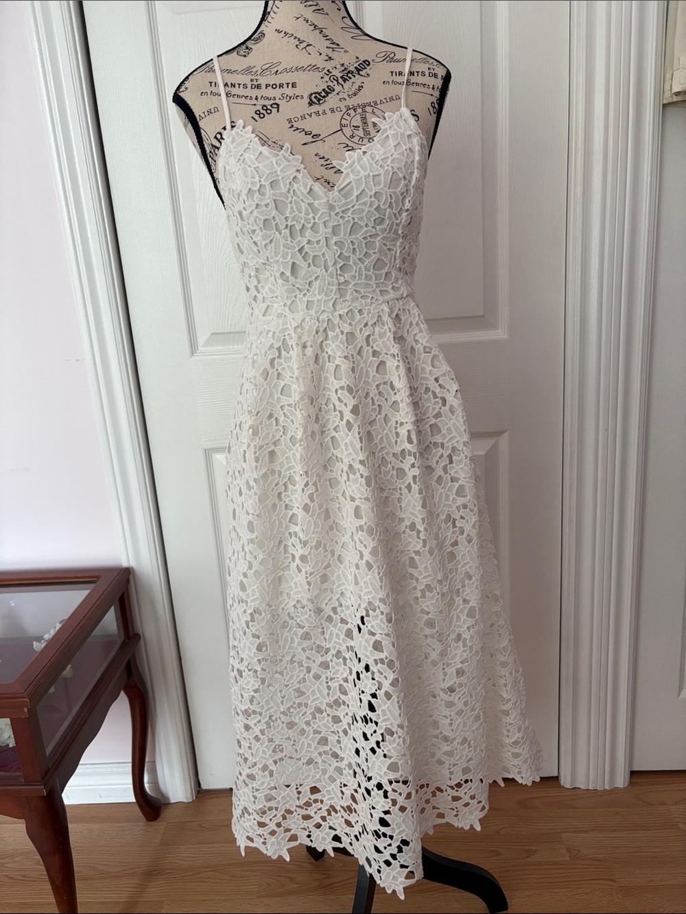 Astr White Lace Midi Dress with Spaghetti Straps